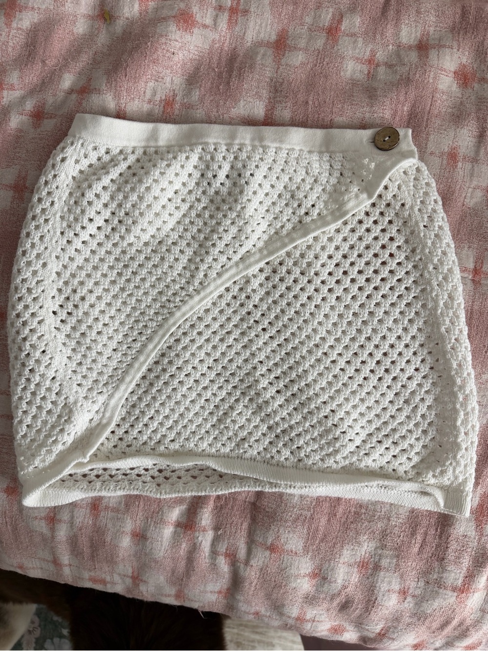 Kulani Kinis White Crochet Wrap Mini Skirt with Wood Button